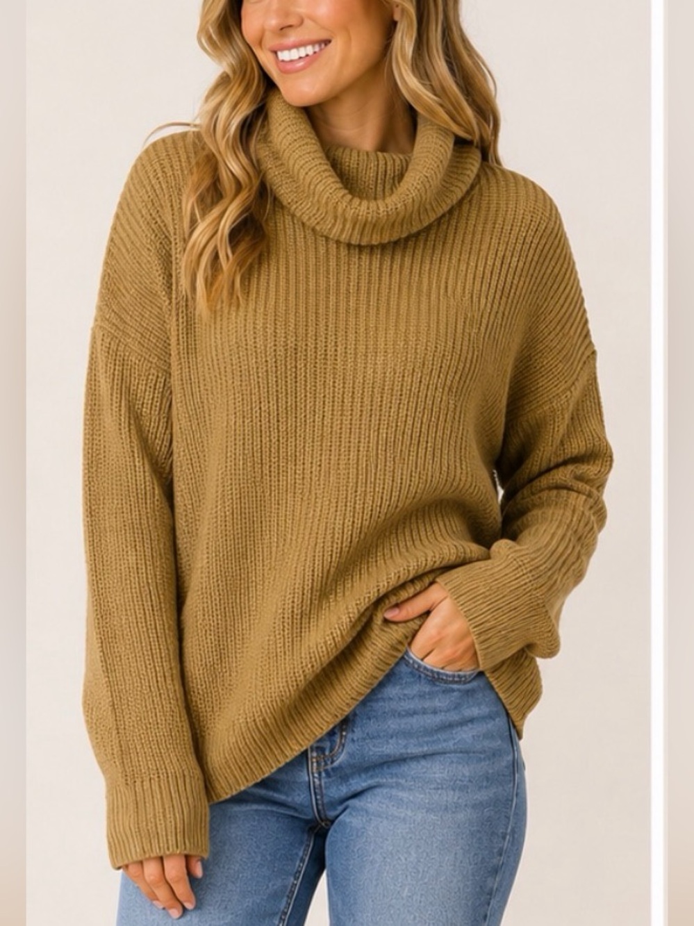NWT Murmurey Cozy Ribbed Cowl Neck Sweater in Camel